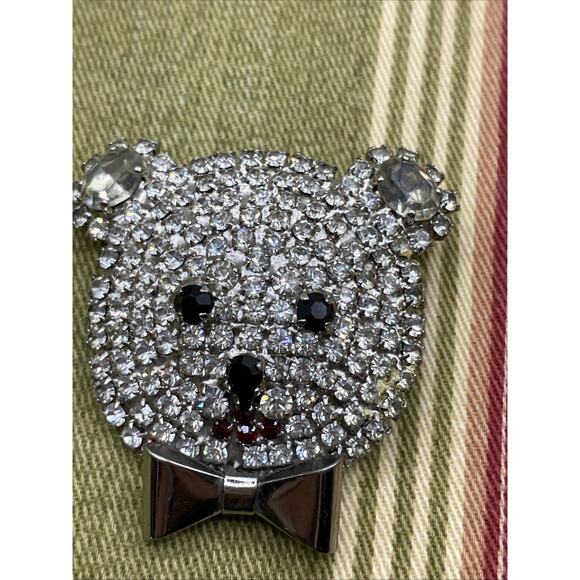 Vintage 60s Butler and Wilson Rhinestone Clear Crystal Teddy Bear Brooch - Picture 4 of 4